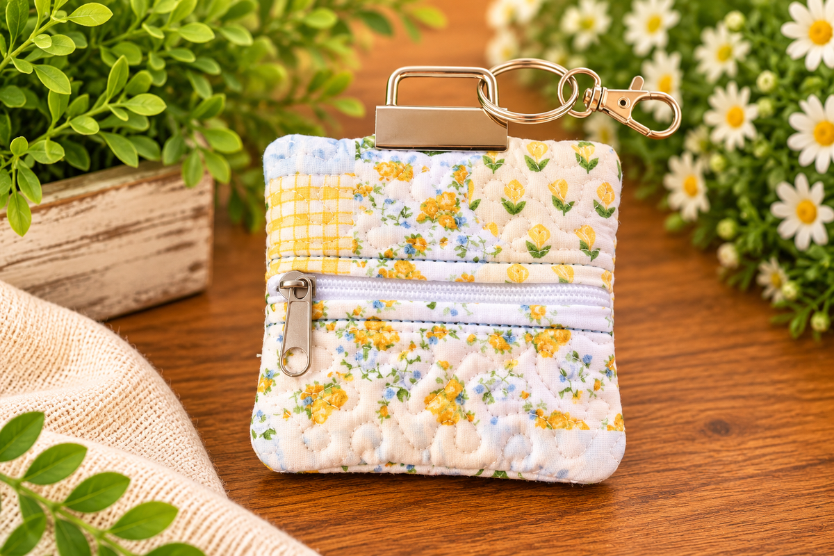 Earbud case - blue/yellow patch