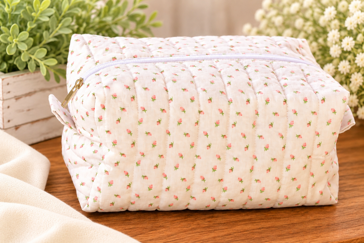 Large - pink rosebud boxy bag