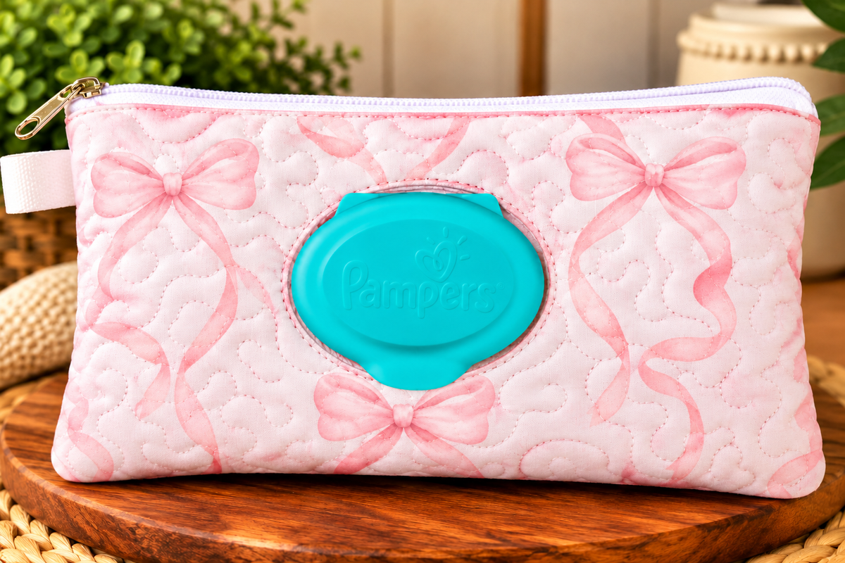 Large pink bow diaper wipe case