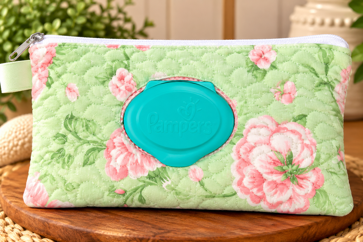 Vintage quilt diaper wipe case