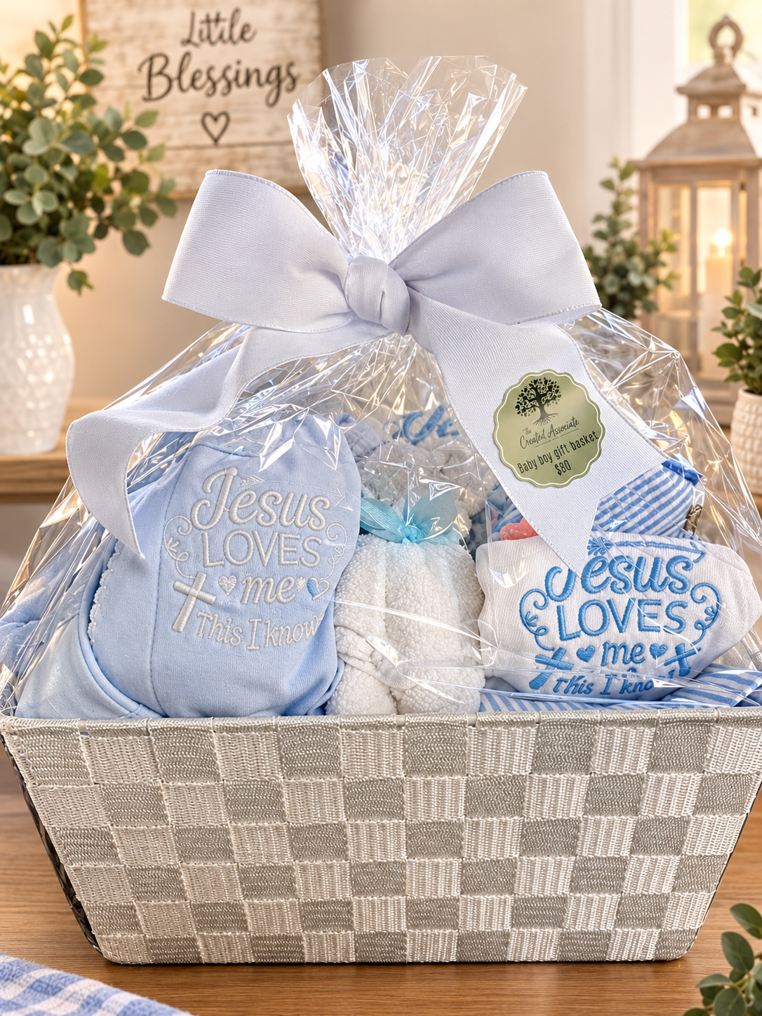 Preemie baby boy gift basket “Jesus loves me this I know”