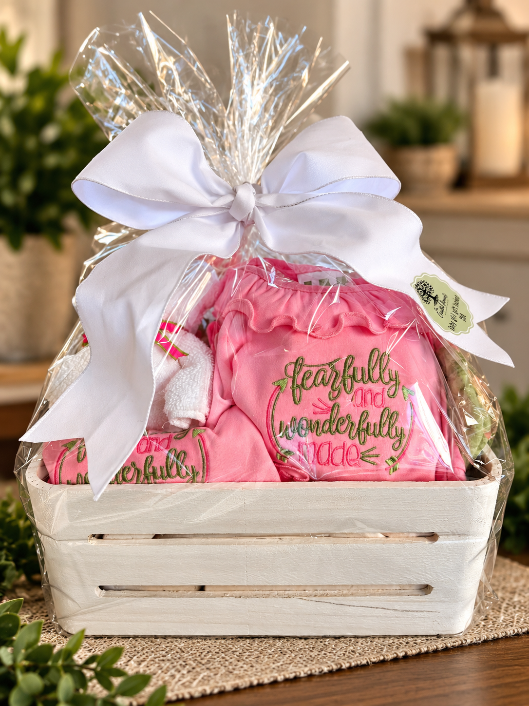 Newborn Baby girl gift basket “fearfully & wonderfully made”