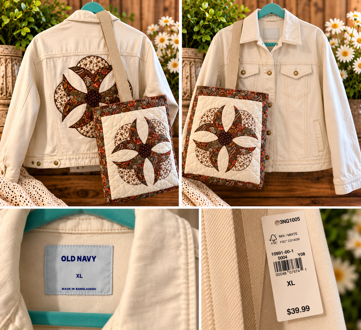 Women’s off white nwt jacket with quilt square with matching bag