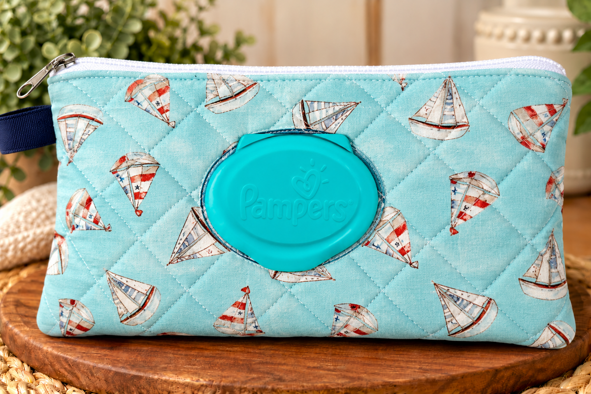 Blue boat diaper wipe case