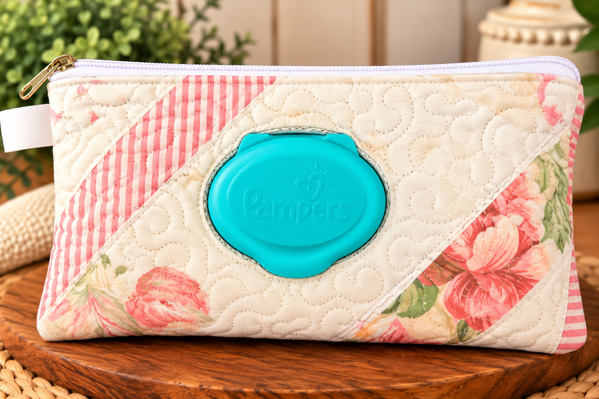 Vintage quilt diaper wipe case
