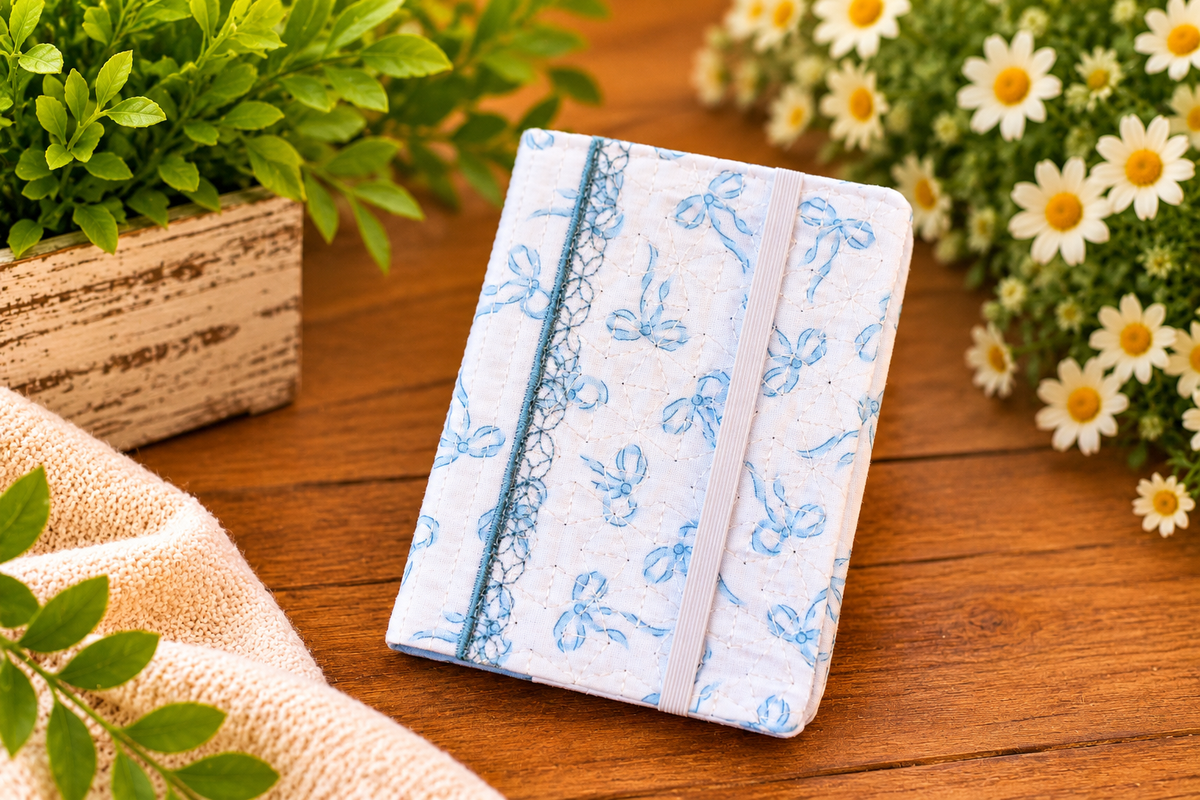 Blue bow mini notebook cover