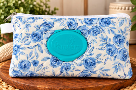 Blue rose diaper wipe case