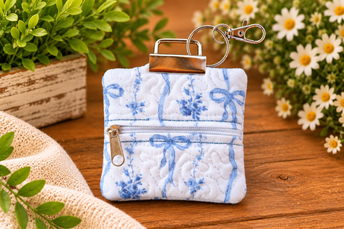 Blue bow ribbon earbud case