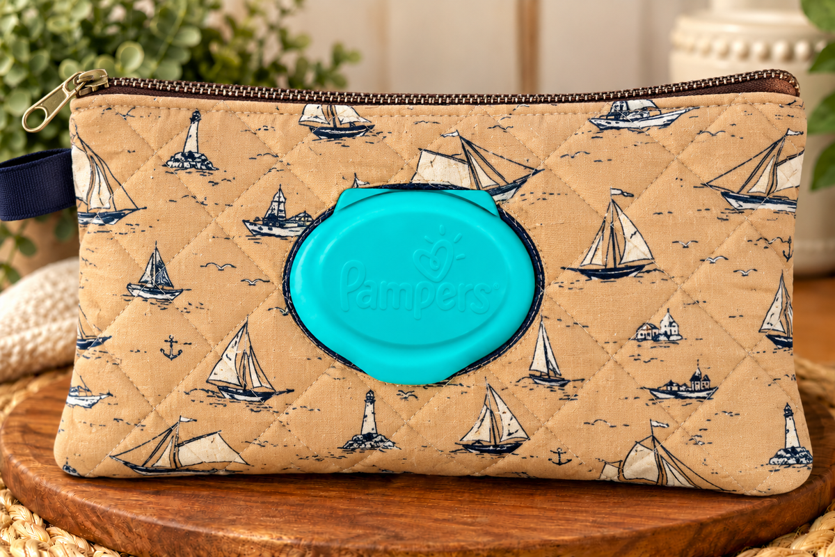Brown boat diaper wipe case