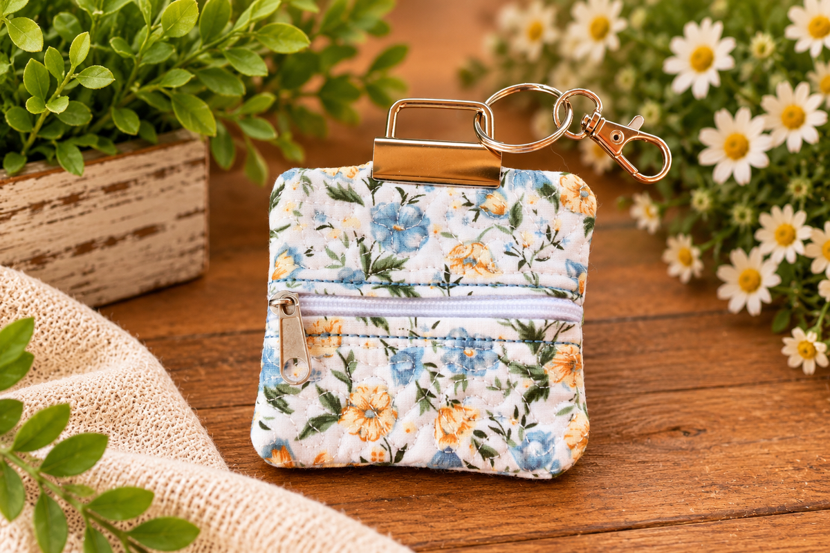 Blue and yellow floral earbud case