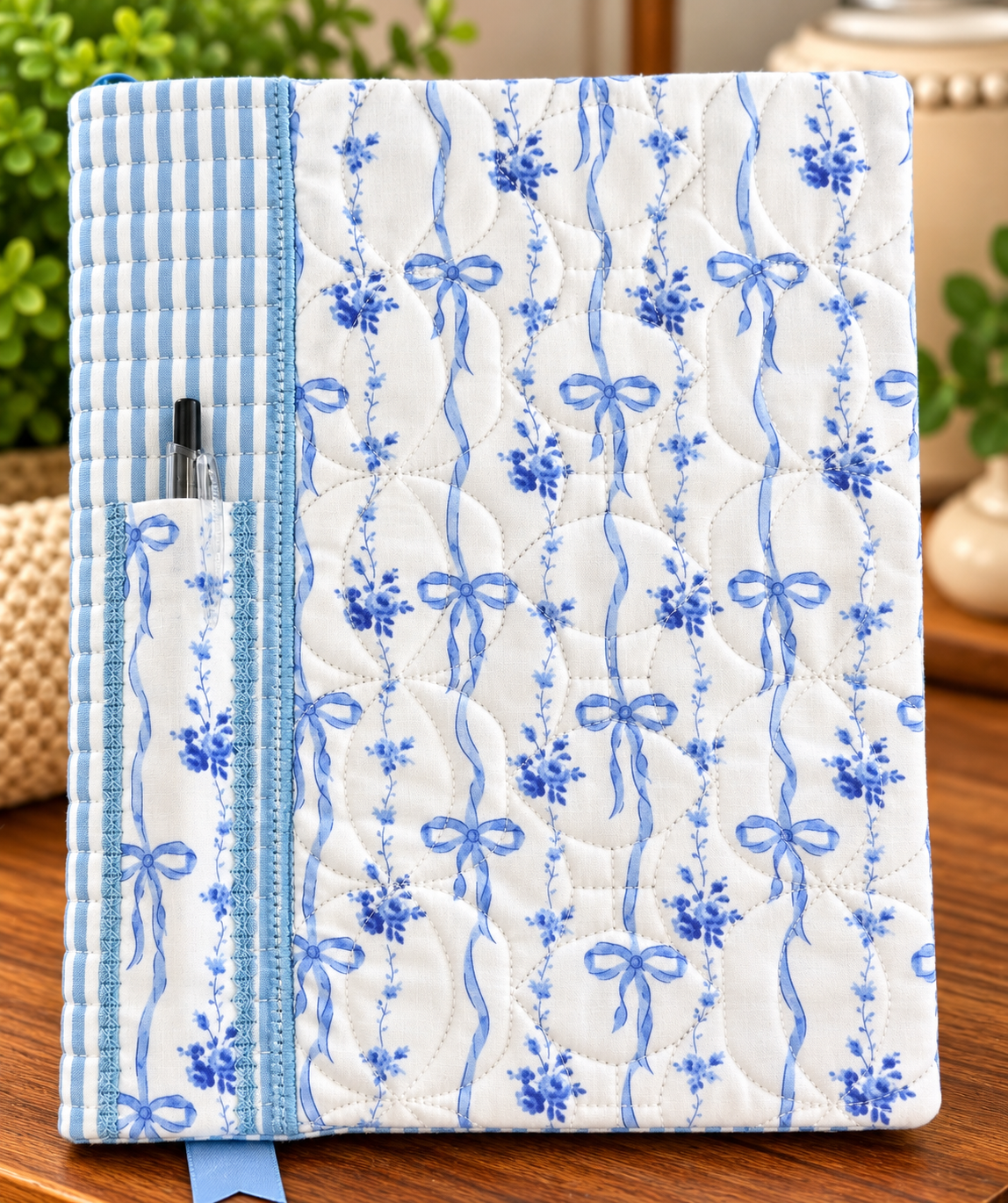 Blue bow ribbon notebook cover